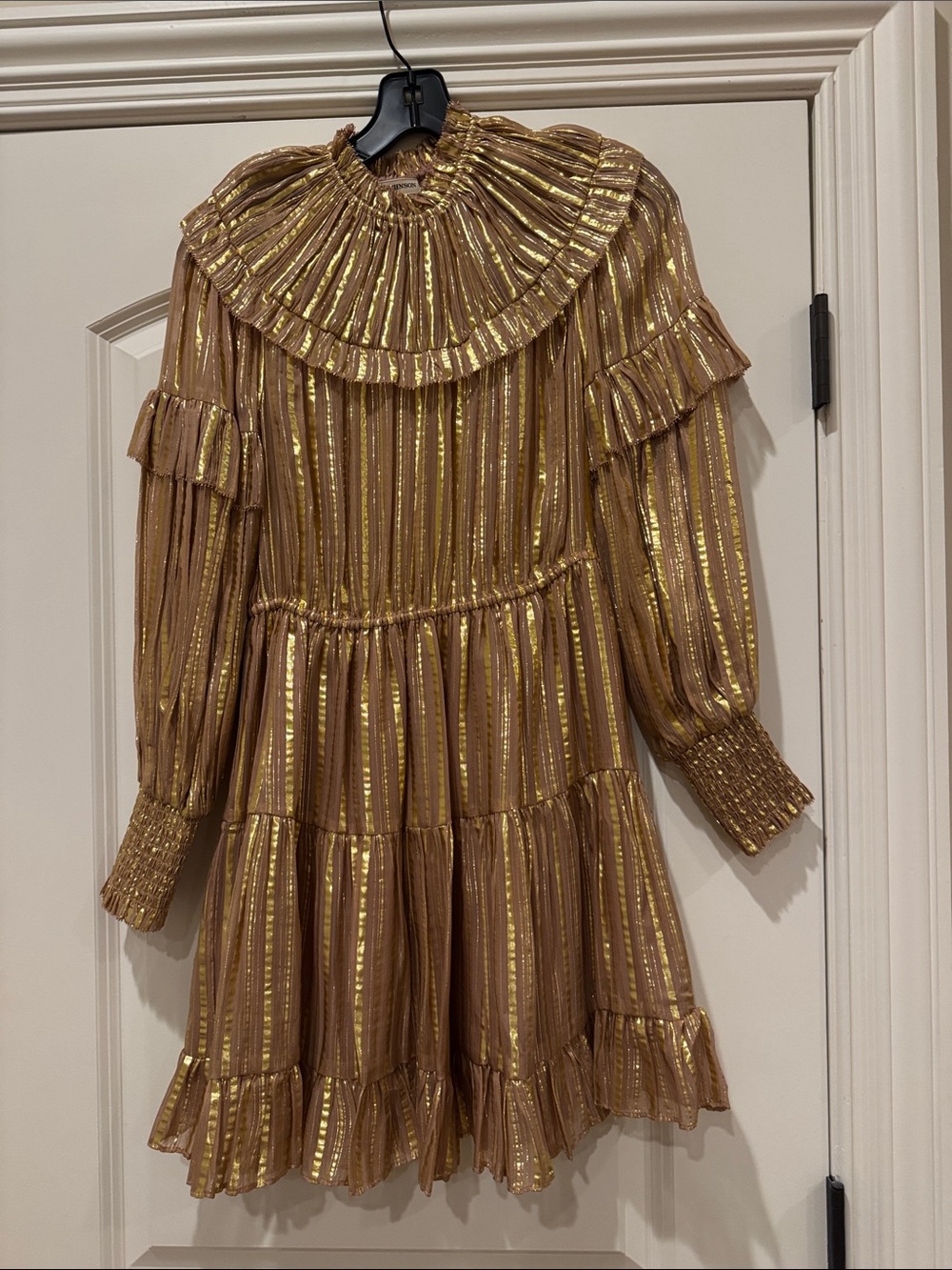 Ulla Johnson Gold and Dusty Rose Metallic Ruffle Blouse